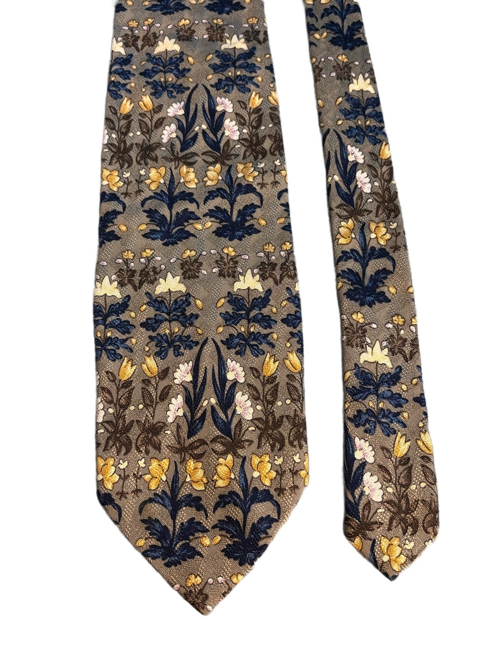 STRUCTURE Le Collezioni 1990s Vintage Tan, Blue, Yellow Tie 100% Silk